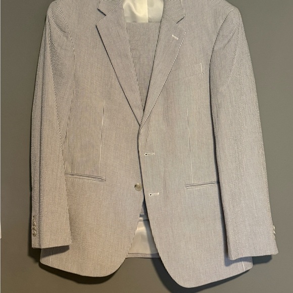 Kenneth Cole New York Pinstripe Blazer and pants in Gray and White whole suit. - Picture 1 of 8